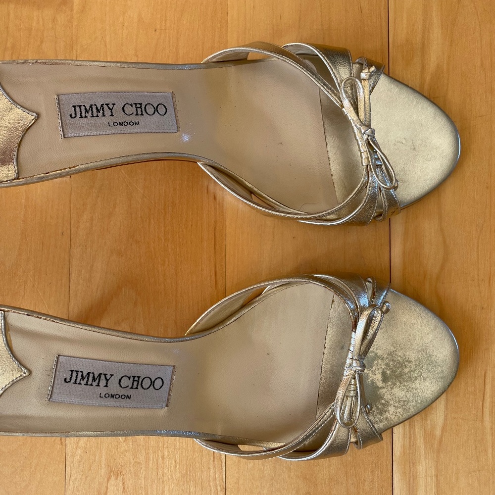 Jimmy Choo gold leather slippers 38.5
